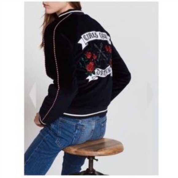 Sandro Paris Rose Reversible Velvet Bomber Jacket - 3 - Picture 1 of 15